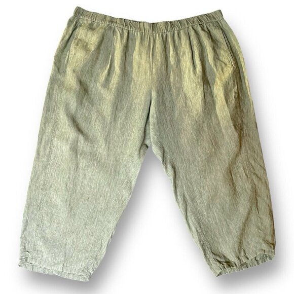 Eileen Fisher Womens Pant Plus Sz 3X Green Organic Linen Pull On Crop Minimalist - Picture 1 of 5